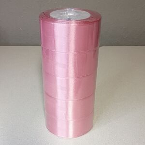 Pink Satin Ribbon Whit 5 Rolls